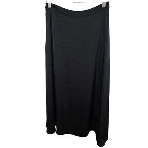 Lattelier Black Silky-smooth Flowy Midi Split On Side Skirt With Side Zipper Clo
